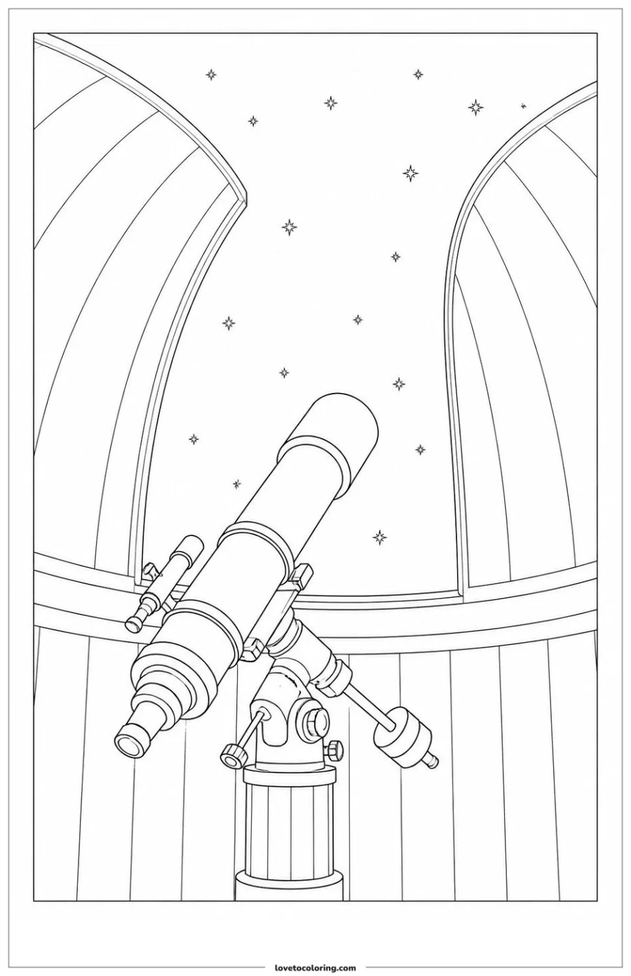 Dibujo para colorear de telescope pointing through an observatory opening