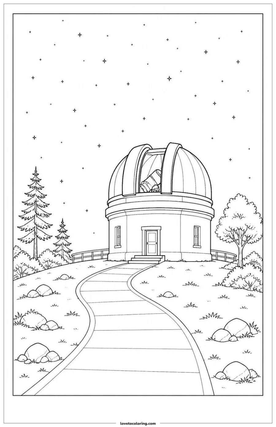 Dibujo para colorear de observatory beneath a sparse constellation