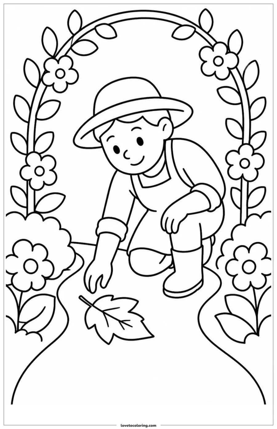 Dibujo para colorear de gardener clearing a garden path