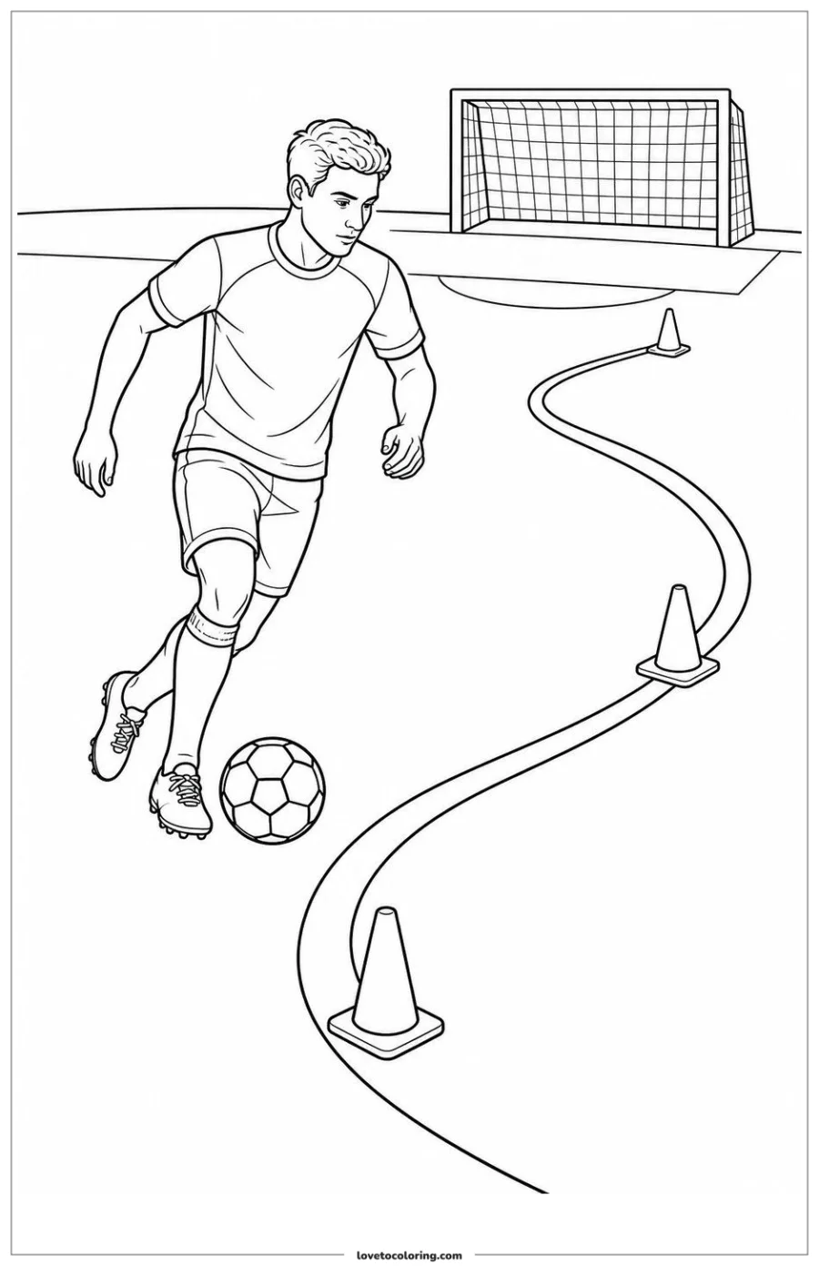 Dibujo para colorear de soccer player moving along a clear route