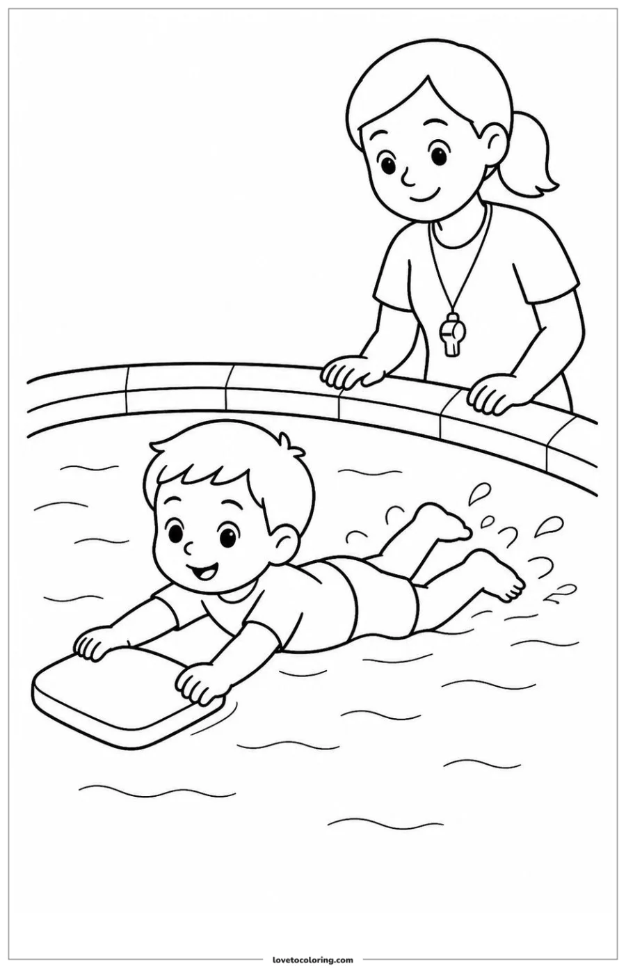 Dibujo para colorear de practicing with a kickboard