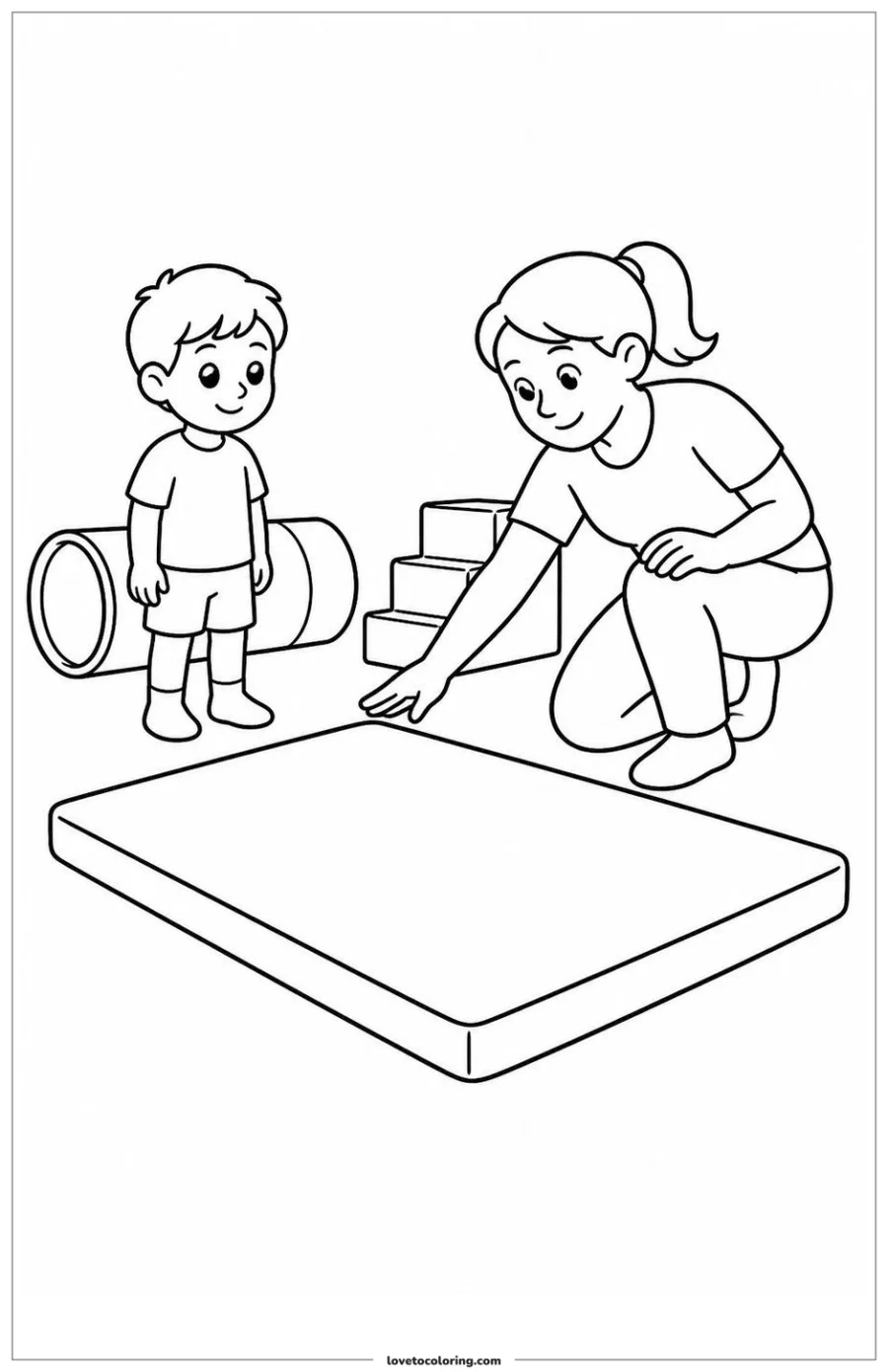 Dibujo para colorear de getting a gymnastics mat ready