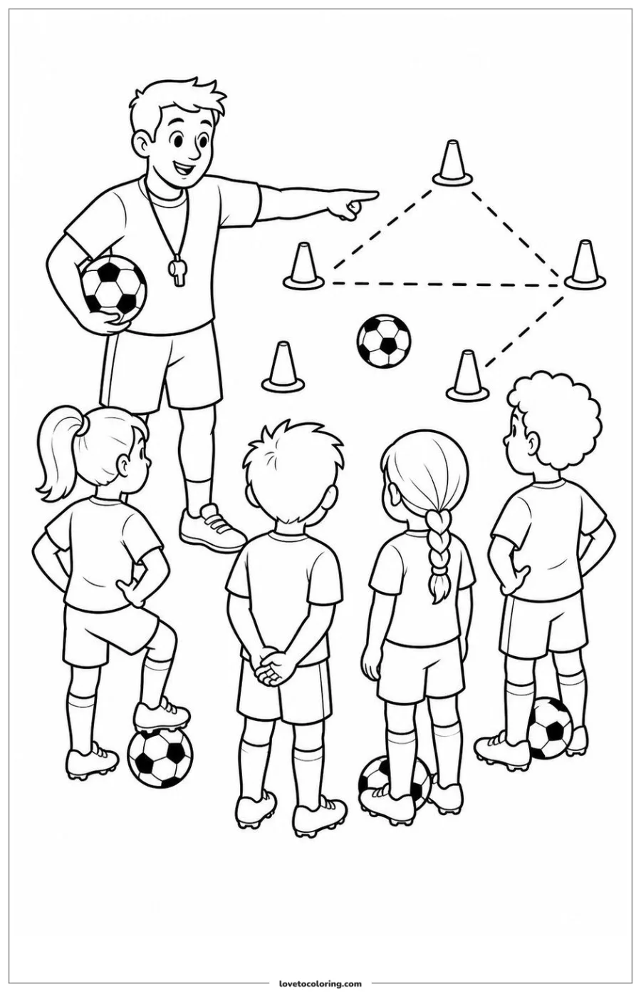 Dibujo para colorear de coach demonstrating a passing drill