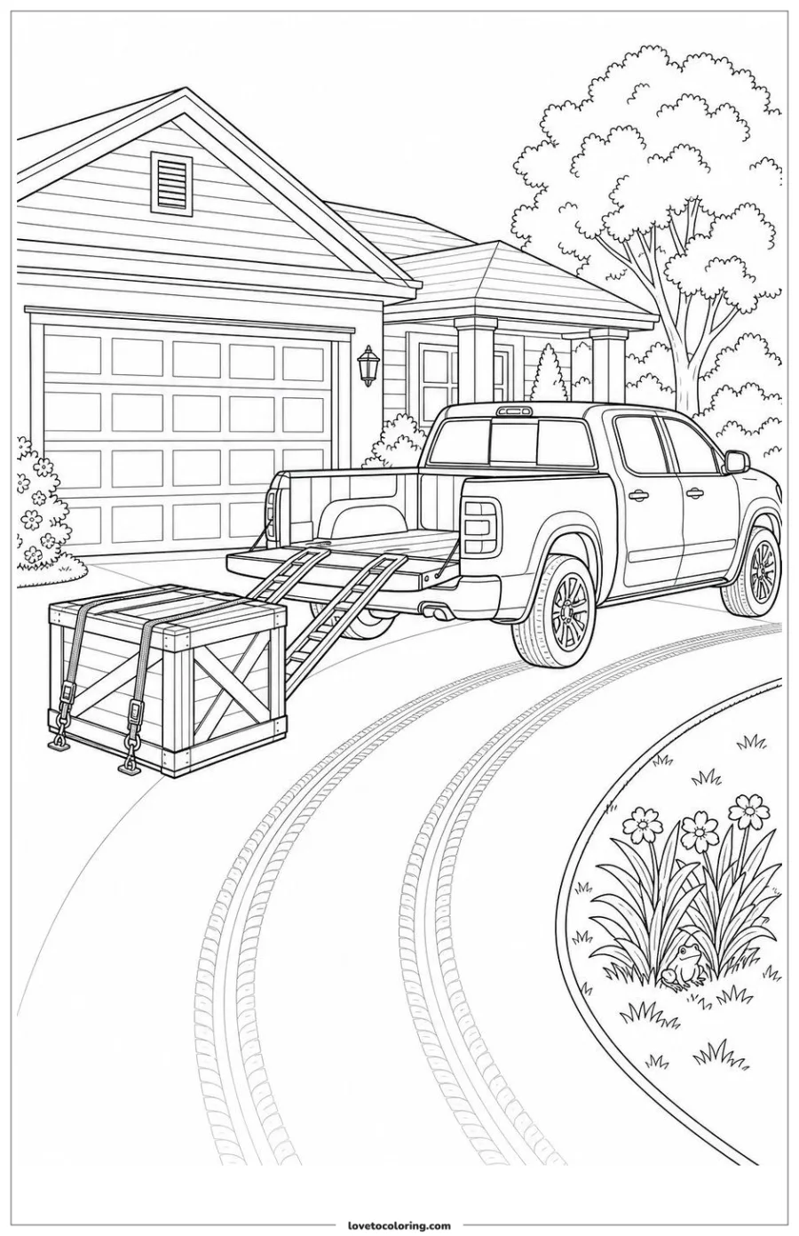 Dibujo para colorear de pickup truck unloading supplies