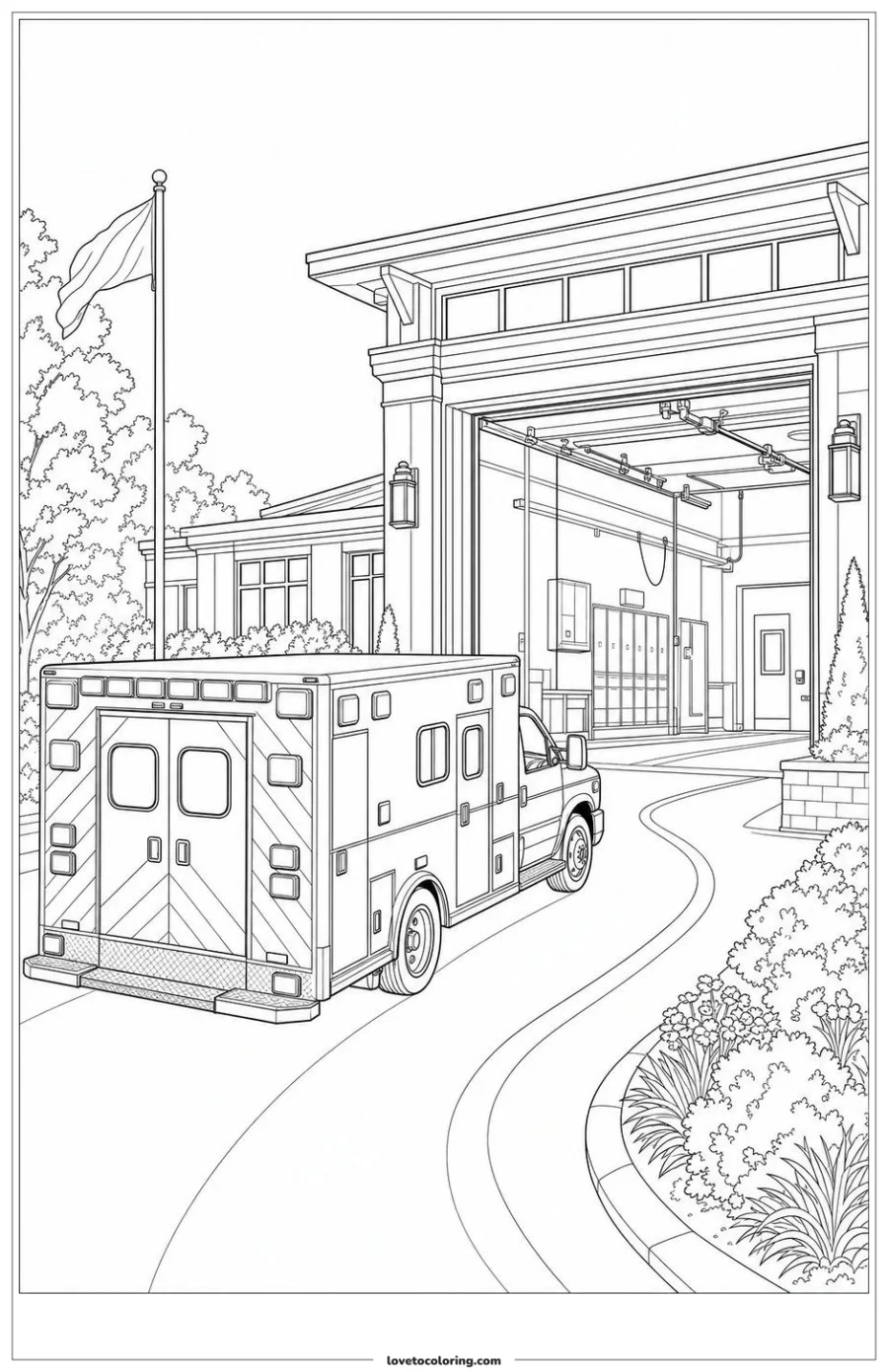Dibujo para colorear de ambulance approaching a station bay