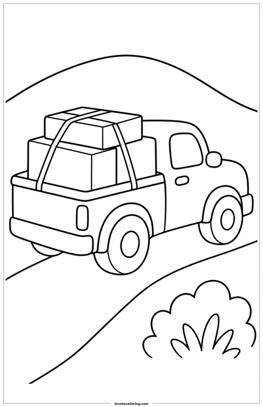 Dibujo para colorear de pickup truck country road