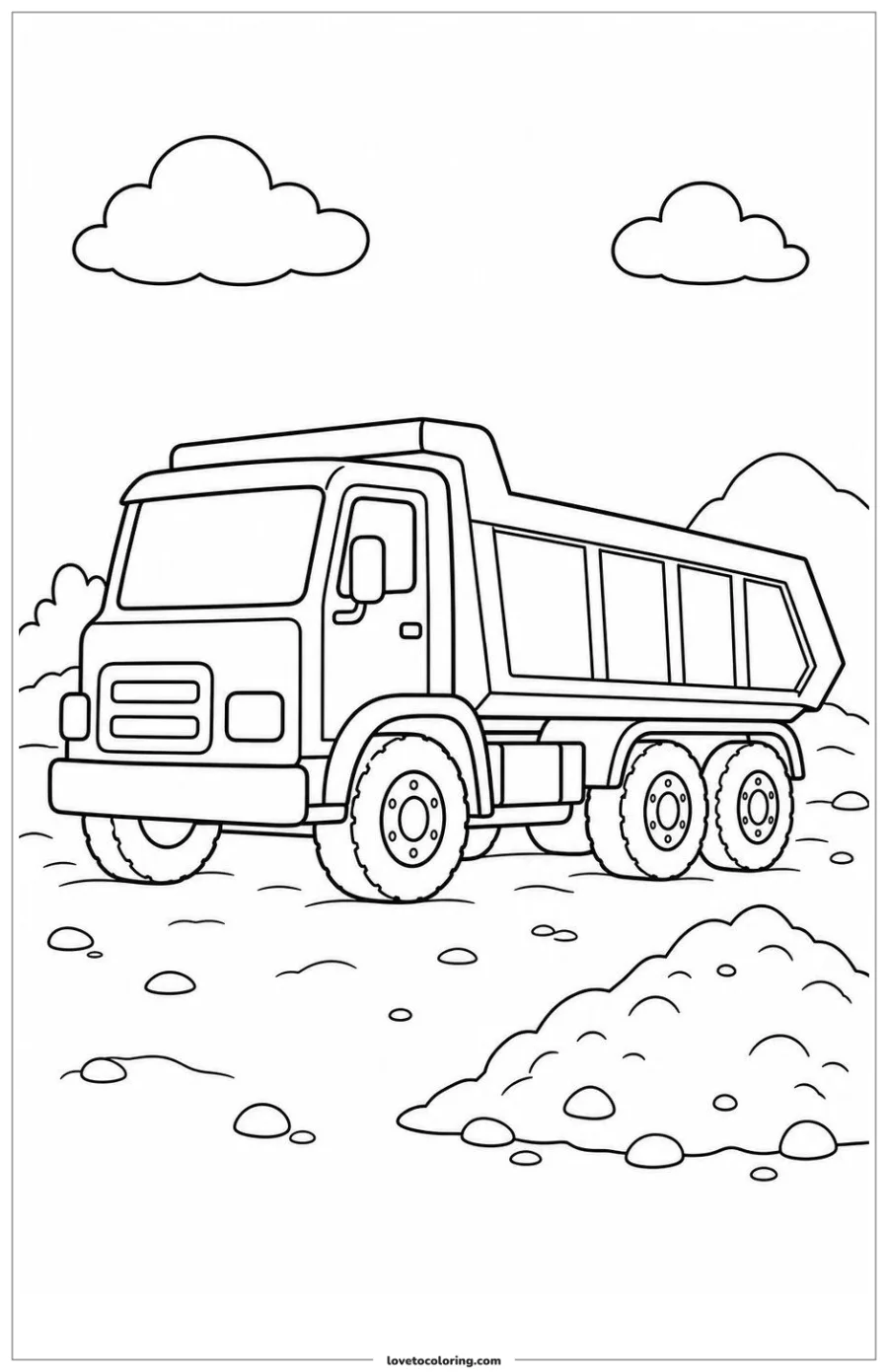Dibujo para colorear de dump truck standing safely while its bed is lowered