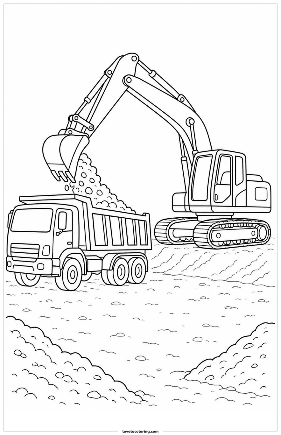 Dibujo para colorear de excavator placing material into a waiting dump truck