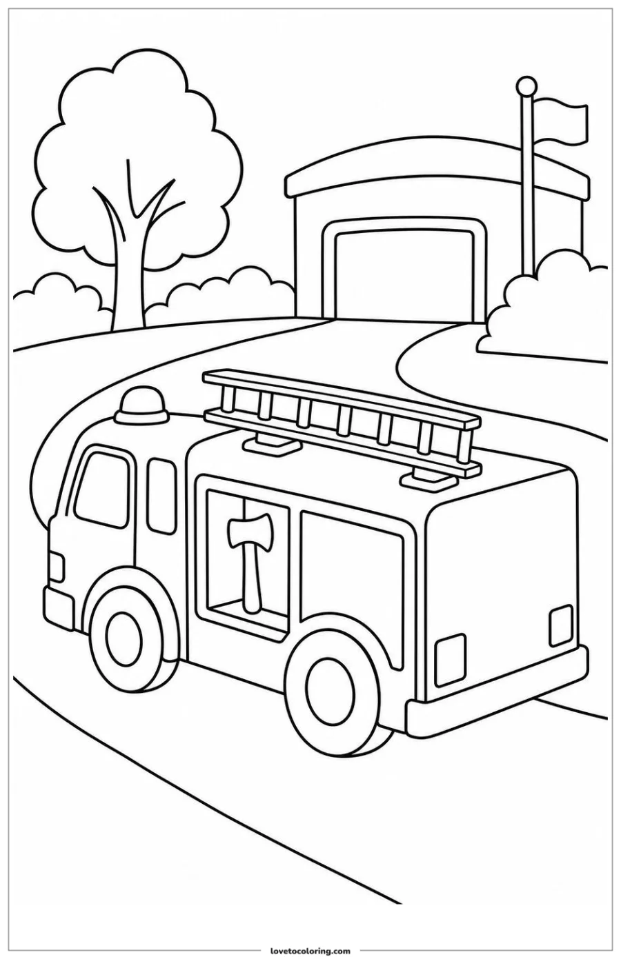 Dibujo para colorear de fire truck turning into a community service area