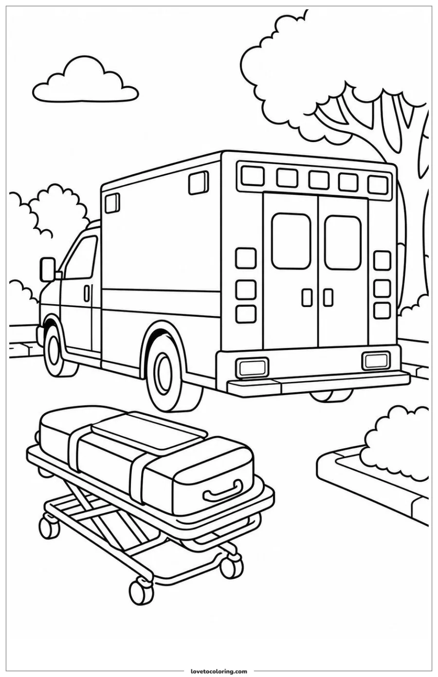Dibujo para colorear de ambulance waiting while equipment is checked