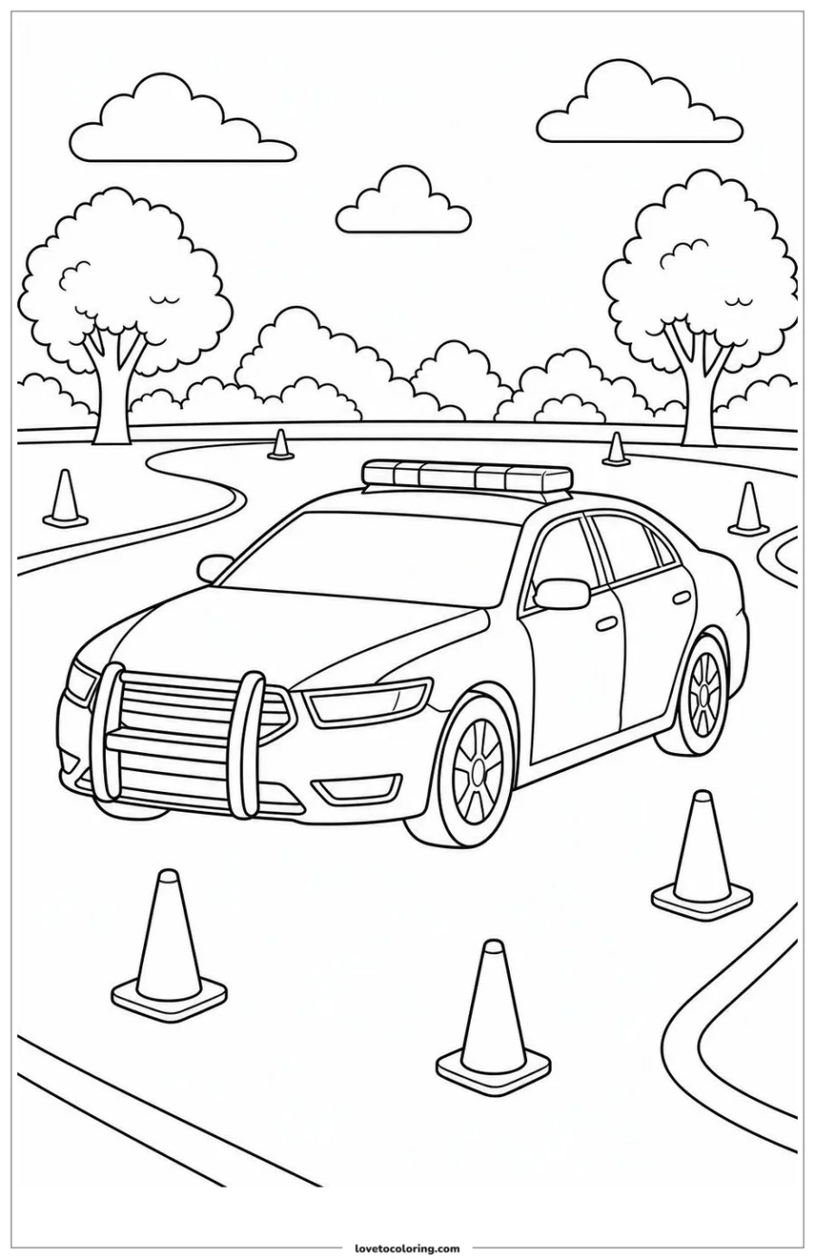 Dibujo para colorear de police car arriving at a safe training scene