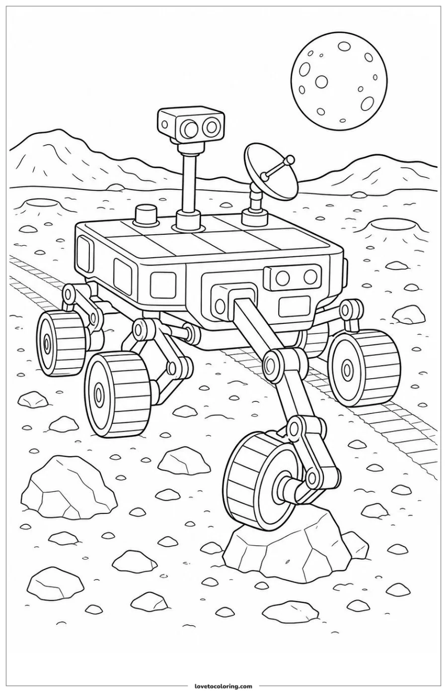 Dibujo para colorear de moon rover checking one articulated wheel