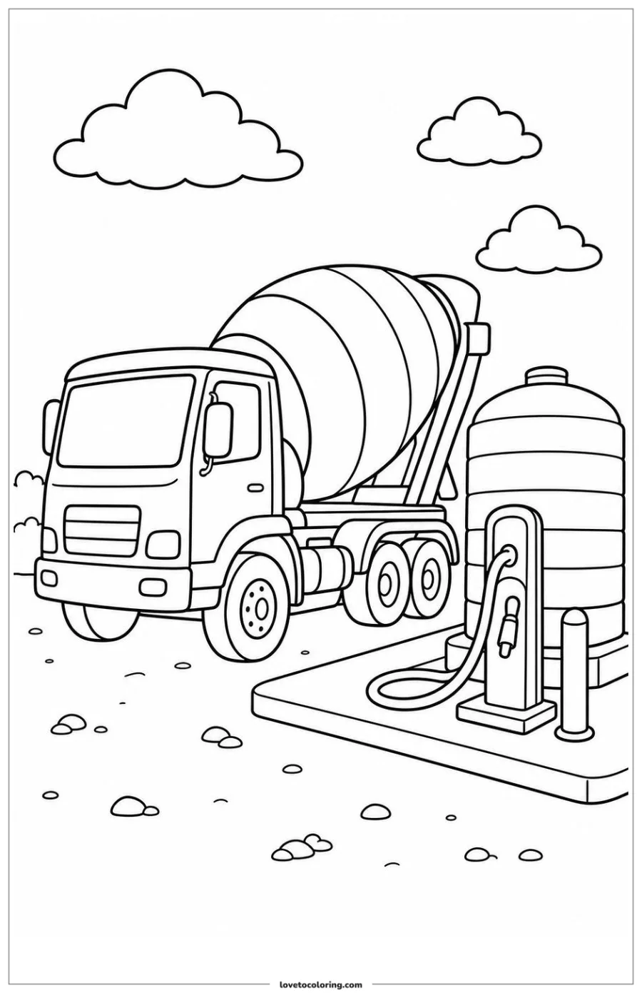 Dibujo para colorear de cement mixer waiting beside a clean water station