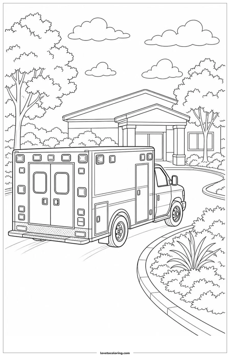 Dibujo para colorear de ambulance turning into a community service area