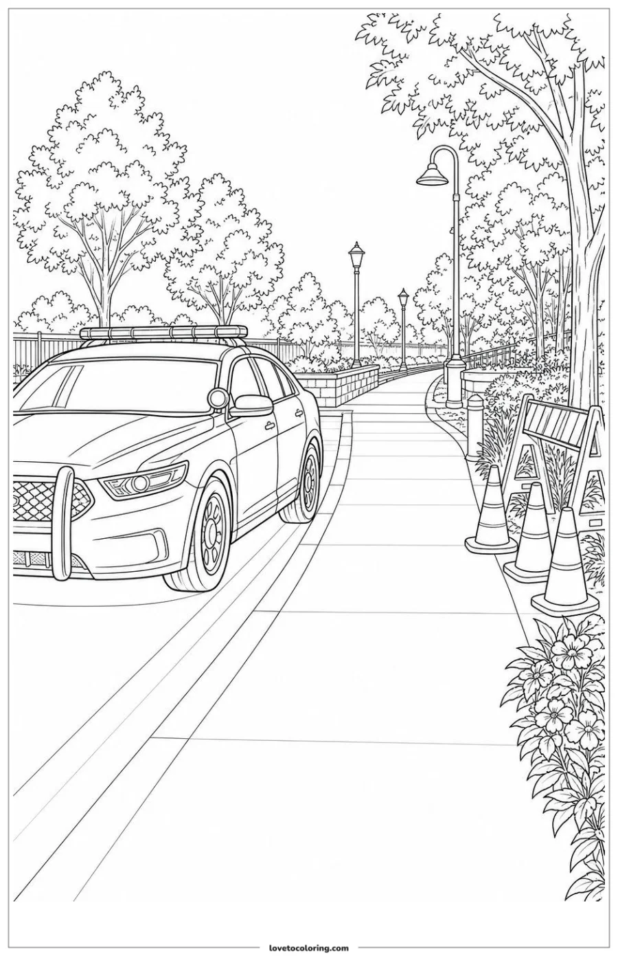 Dibujo para colorear de police car parking beside a clearly open access route