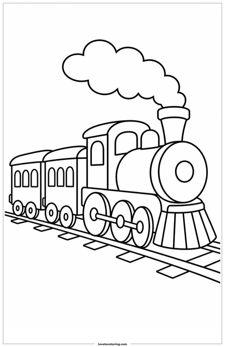 Dibujo para colorear de steam train pulling a short visible line of carriages