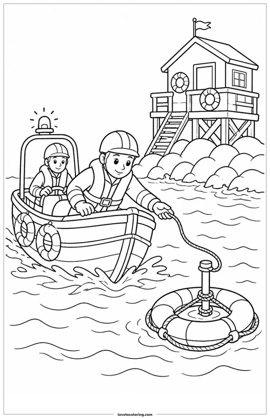 Dibujo para colorear de lifeboat approaching a rescue buoy