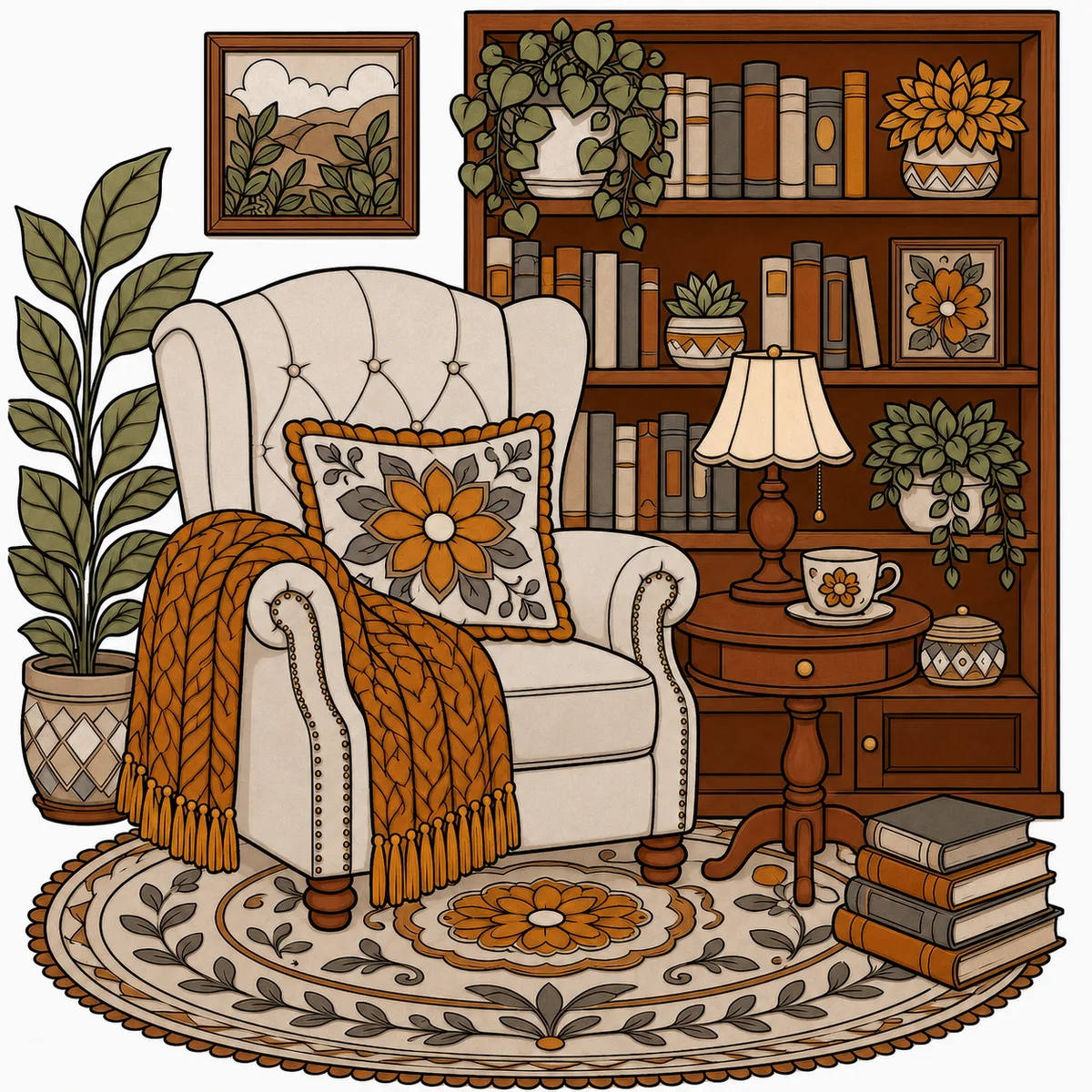 A cozy reading nook with a color direction
